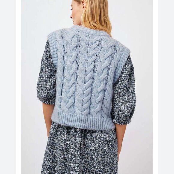 Rails Alexis cable knit wool alpaca Sweater Vest Size S baby‎ sky blue - Picture 3 of 10